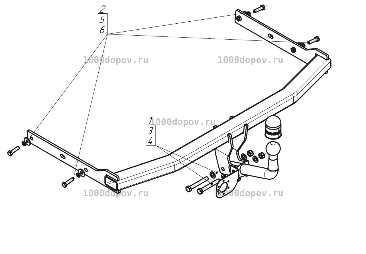 Фаркоп Motodor 92703-A Volkswagen Jetta 2010-2019 (оцинк. шар) — рисунок 1