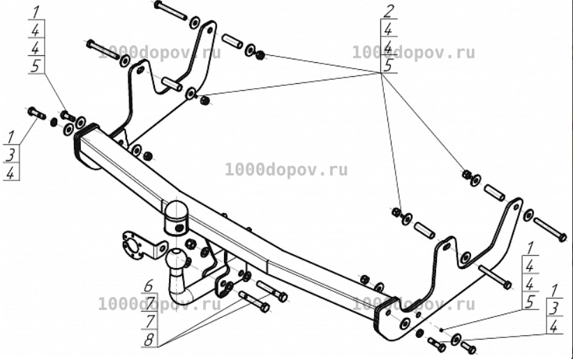 Фаркоп АвстоСтандарт R104A Renault Sandero Stepway 2009-2014 (оцинк. шар) — рисунок 3