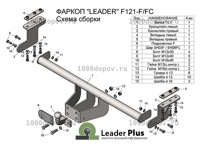 Фаркоп Leader Plus F121-F Ford Ranger 3 (Limited, Wildtrak) 2011-2022 — рисунок 4