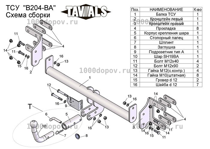 Фаркоп TAVIALS В204-BА BMW X6 (E71) 2008-н.в. — рисунок 1