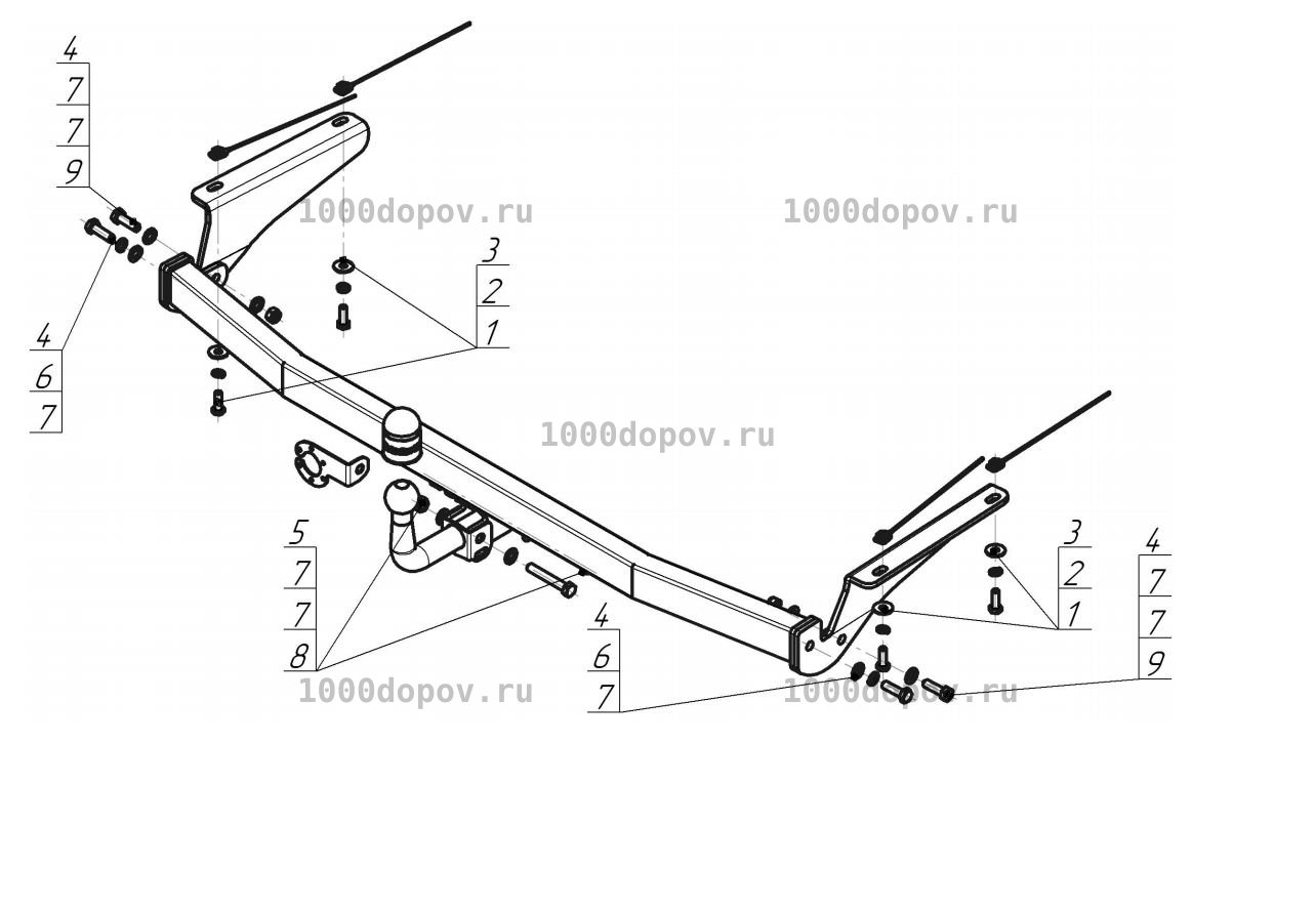 Фаркоп 92521-А Motodor Toyota Vellfire 2015-н.в. (оцинк. шар) — рисунок 1