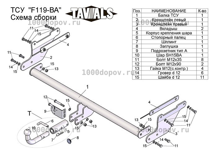 Фаркоп TAVIALS F119-BA Ford Focus 3 универсал 2010-н.в. — рисунок 1