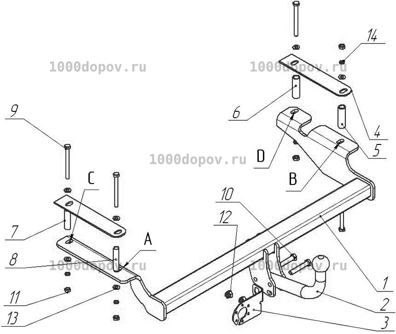 Фаркоп Avtos CV 06 Chevrolet Aveo hb 2008-2011 — рисунок 2