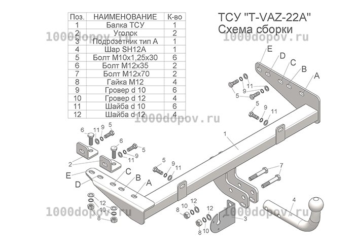 Фаркоп Leader Plus T-VAZ-22A ВАЗ 2191 Granta универсал 2018- — рисунок 16