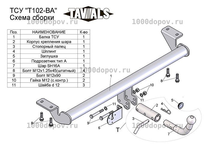 Фаркоп TAVIALS T102-BA Toyota Avensis (Т25) 04/2003-2008 — рисунок 2