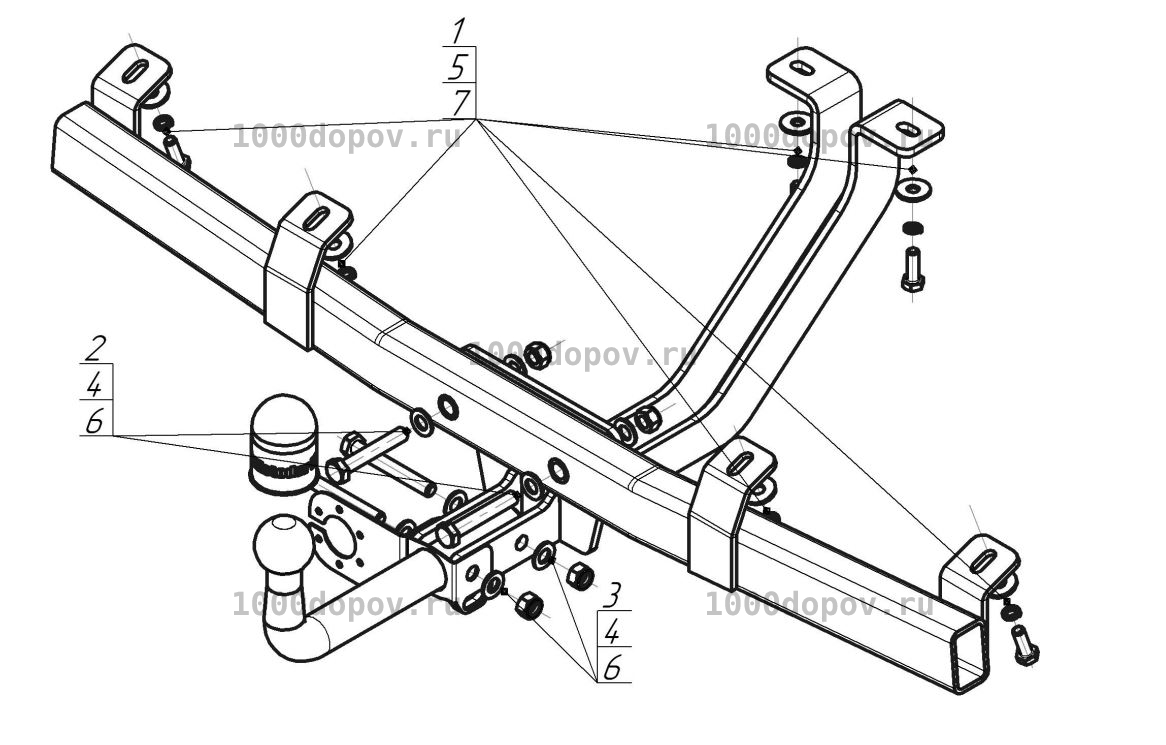 Фаркоп Motodor 93001-A Chevrolet Niva 2002-2020 (оцинк. шар) — рисунок 1