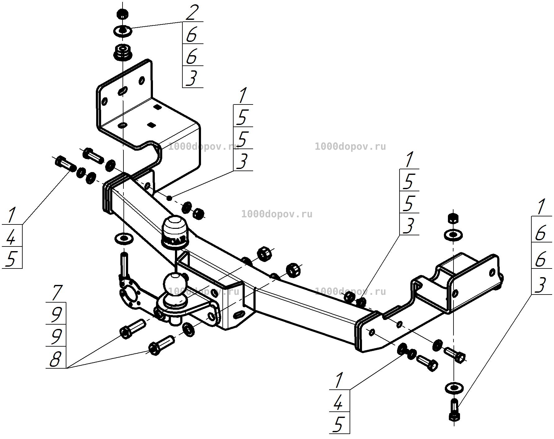 Фаркоп ZincaR ZM303FE Mitsubishi Pajero Sport 2008-2021 (оцинк.) — рисунок 1