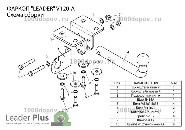 Фаркоп Leader Plus V120-A Volkswagen Amarok (2HA) 2010-н.в. — рисунок 2