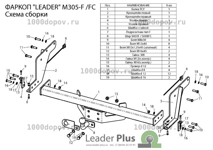 Фаркоп Leader Plus M305-FC Ford Ranger 2006-2012 — рисунок 2