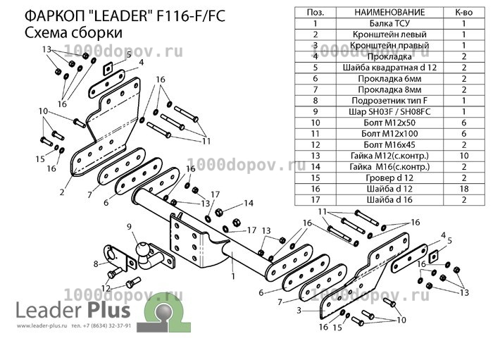 Фаркоп Leader Plus F116-FC Ford Transit (FA) 2000-2014 — рисунок 3