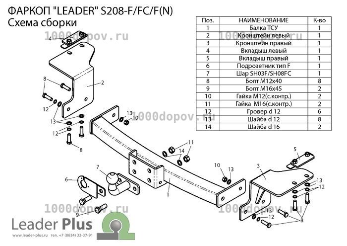 Фаркоп Leader Plus S208-FC SsangYong Actyon Sports (QJ) 2006-н.в. — рисунок 3