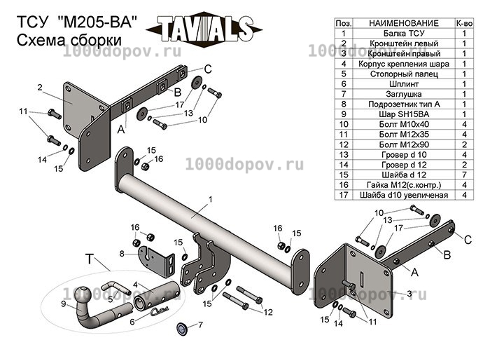 Фаркоп TAVIALS M205-BA Mercedes GLS (W166) 2016-н.в./ GLE (W166) 2016- — рисунок 1