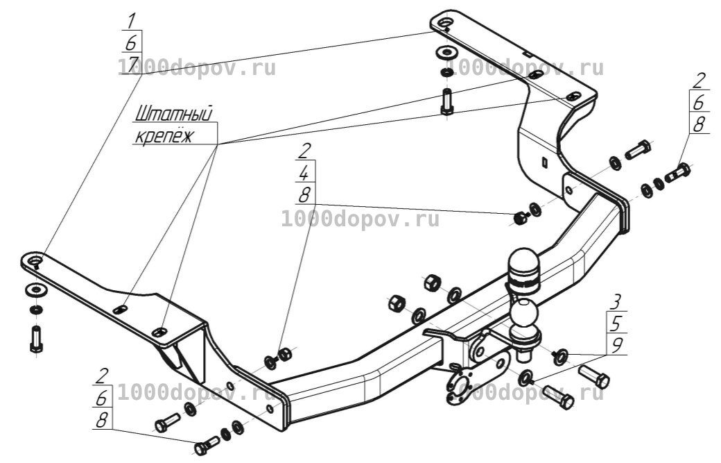 Фаркоп Motodor 92511-FE Toyota Highlander 3 (XU50) 2014-2020 — рисунок 2
