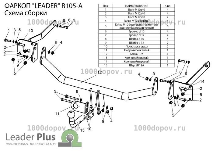 Фаркоп Leader Plus R105-A Renault Scenic 2 (JM) 2003-2009 (в т.ч. Grand) — рисунок 2