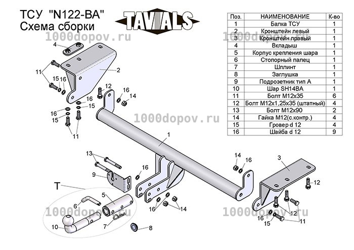Фаркоп TAVIALS N122-BA Nissan X-Trail 3 (T32) 2014-н.в. — рисунок 8