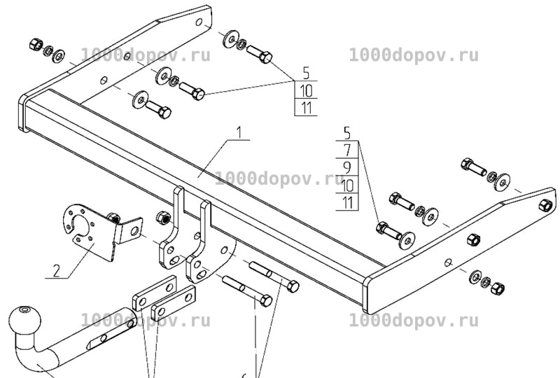Фаркоп Avtos VW 36 Volkswagen Transporter T5 2003-2015 (в т.ч. авто с парктроником) — рисунок 7