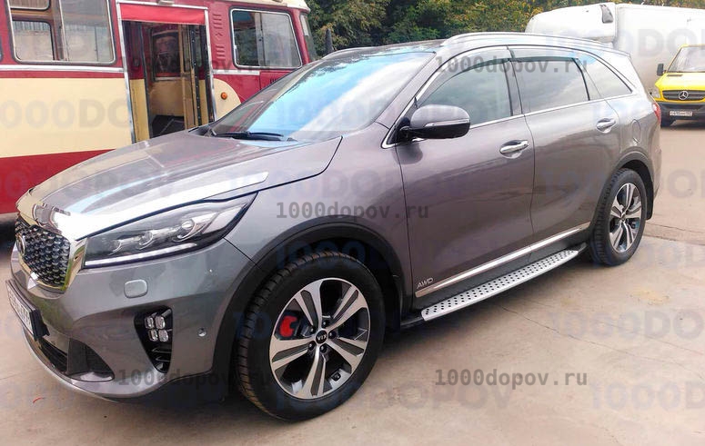 Пороги подножки на Kia Sorento Prime 2014-2020 (стиль BMW) — рисунок 3