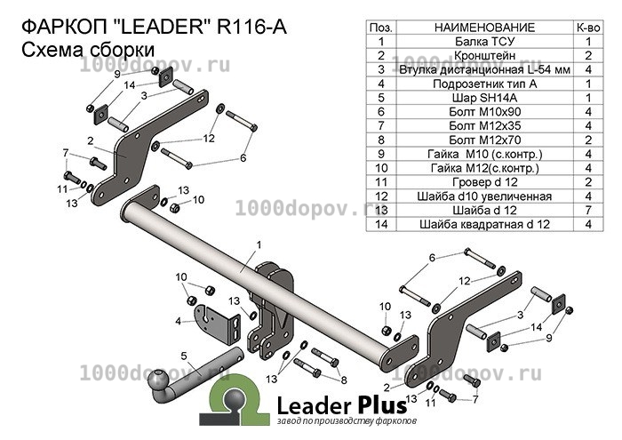 Фаркоп Leader Plus R116-A Renault Kaptur 2016-н.в. — рисунок 3