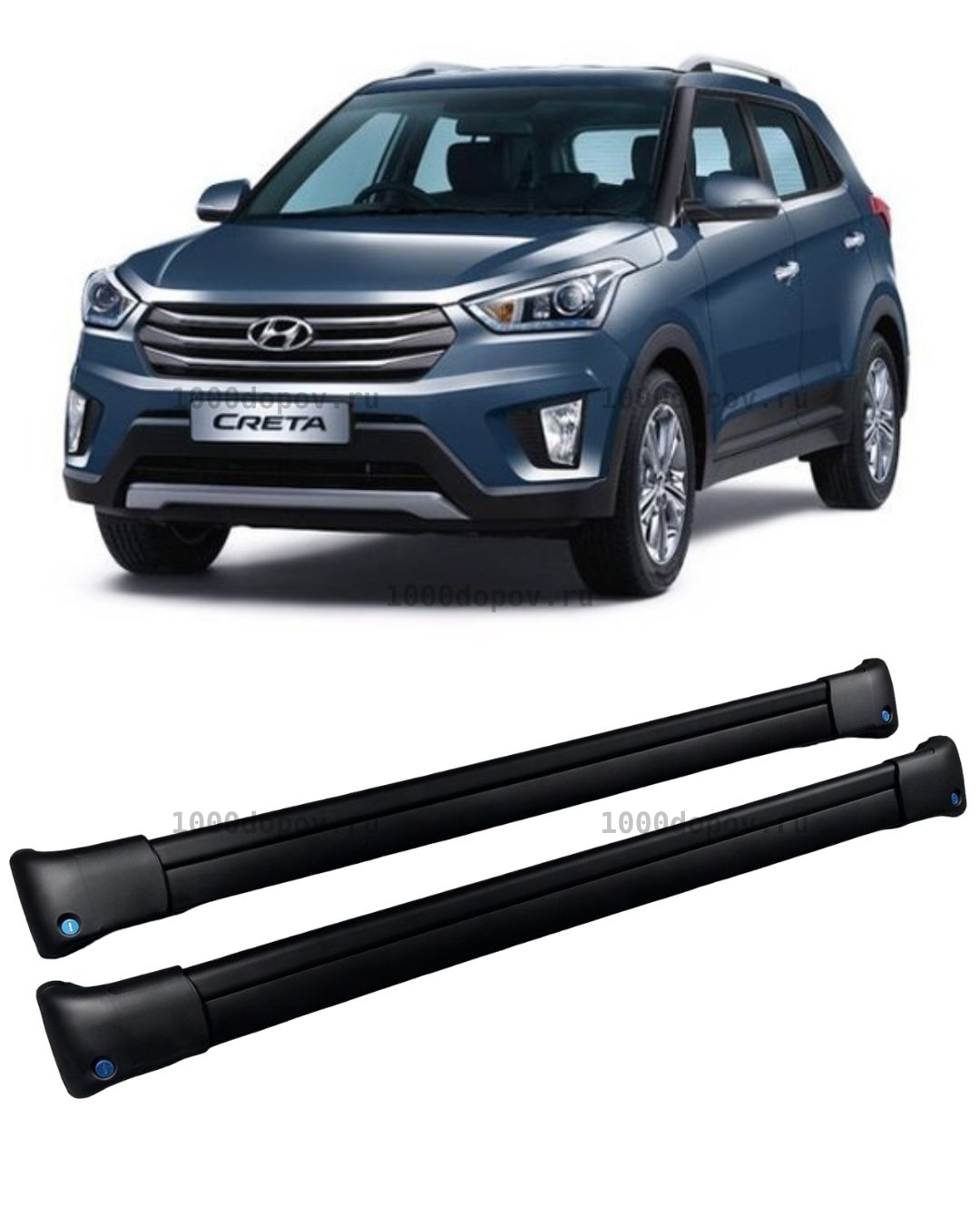 Багажник на рейлинги Hyundai Creta 2016-2021 2 поперечины черный — рисунок 1