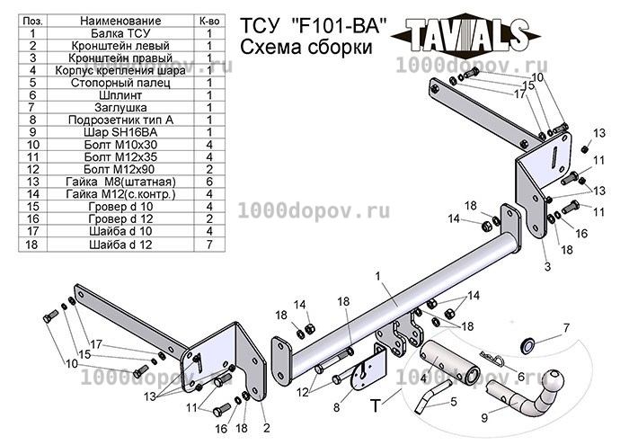 Фаркоп TAVIALS F101-BA Ford Focus 2, 3 hb (DA3/DYB) 2004-н.в. — рисунок 1
