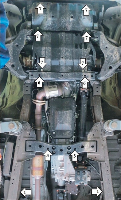 Защита Motodor 11336 на Mitsubishi L 200 2015-н.в. (Радиатор, Картер, Кпп, Перед. диф., Разд. коробка) — рисунок 3