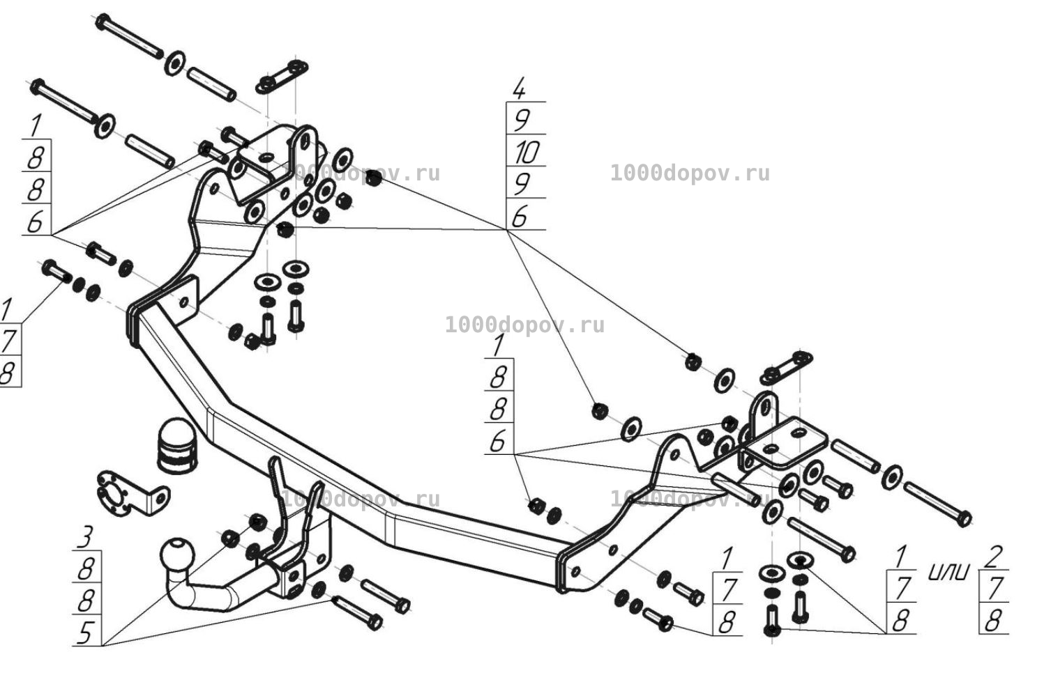 Фаркоп Motodor 90912-A Hyundai Starex, Grand Starex, H1 2008-н.в. (с оцинк. шаром) — рисунок 9