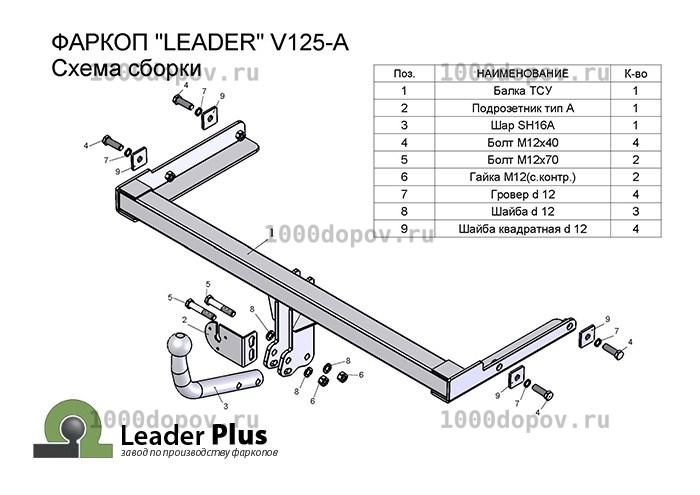 Фаркоп Leader Plus V125-A Skoda Rapid (NH) 2012-н.в. — рисунок 7