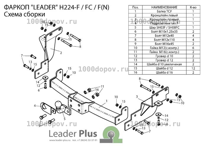 Фаркоп Leader Plus H224-F(N) Kia Sorento 4 (XM/FL) 2012-2020н.в. — рисунок 4