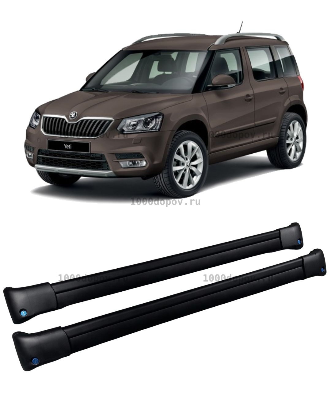 Багажник на рейлинги Skoda Yeti 2009-н.в поперечины черный — рисунок 1