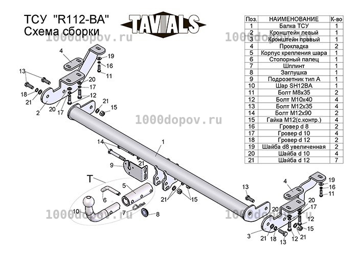 Фаркоп TAVIALS R112-BA Renault Kangoo 2 2008-2013 — рисунок 1