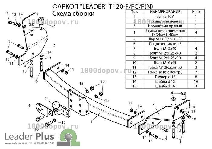 Фаркоп Leader Plus T120-F(N) Toyota Highlander (XU50) 2013-2020 — рисунок 3