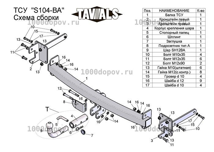 Фаркоп TAVIALS S104-BA Skoda Octavia Tour (1U2) (хетчбек) 1997-н.в. — рисунок 1