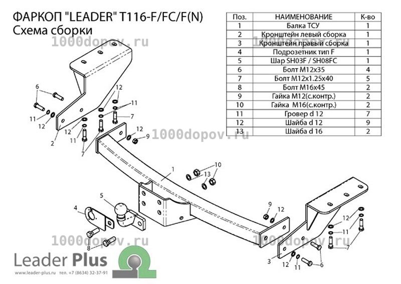 Фаркоп Leader Plus T116-FC Toyota Rav 4 2013-н.в. — рисунок 13